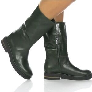 Sarto Leather Ankle Boots Women's Green Casual Zip Up Comfortable Walking Shoes